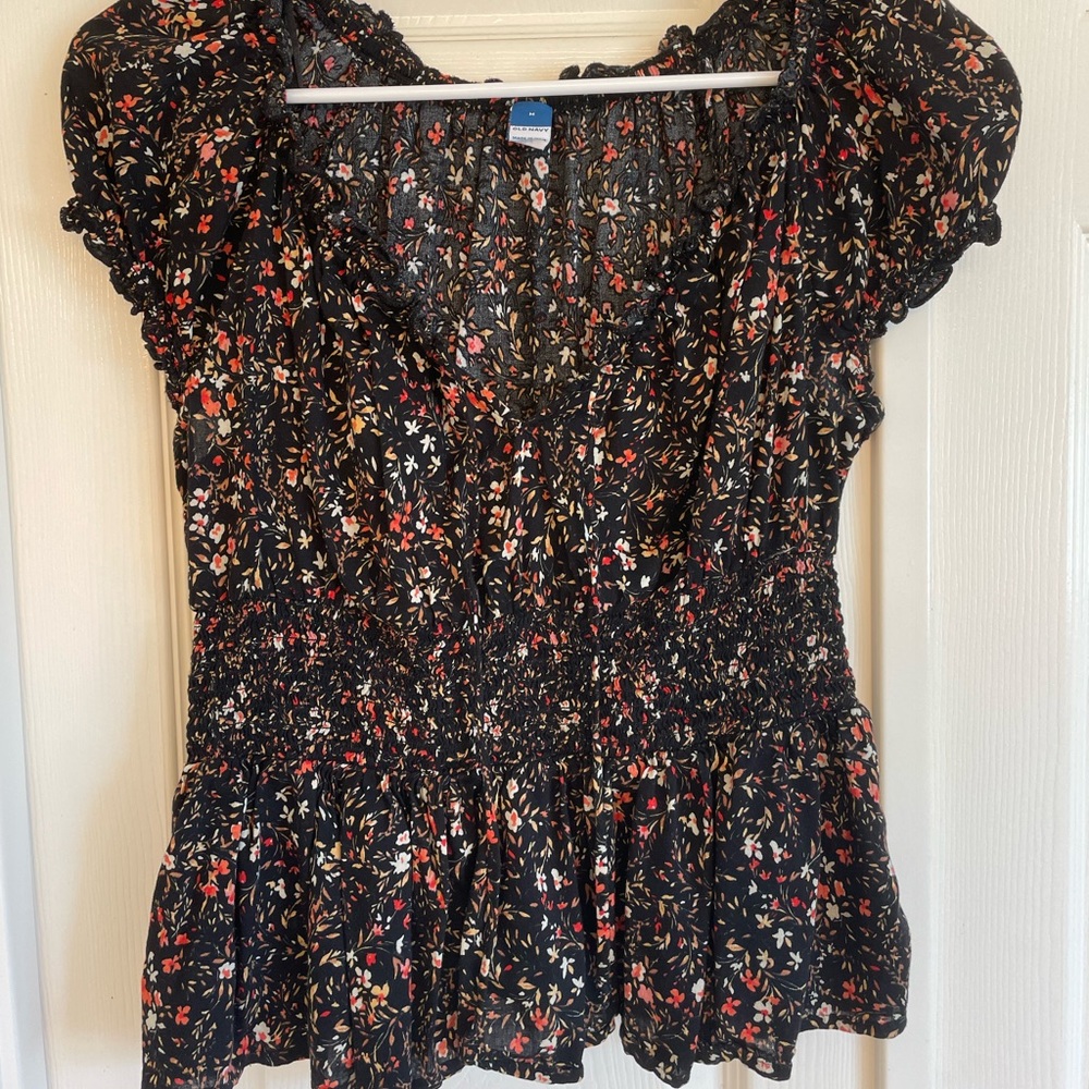 Floral print smocked waist peplum top